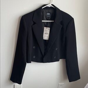 NWT Zara Women's Double Breasted Cropped Black Blazer